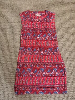 LOFT Red Paisley Sleeveless Mini Dress with Blue Accents